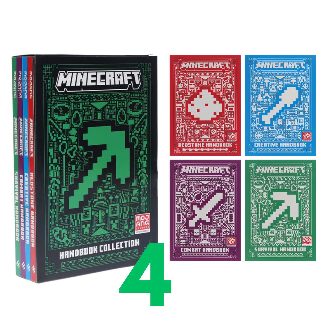 Minecraft Handbook Collection (4 books) brand new softcover, BOX with SLIGHT DENTS and FOLDS, books no damage