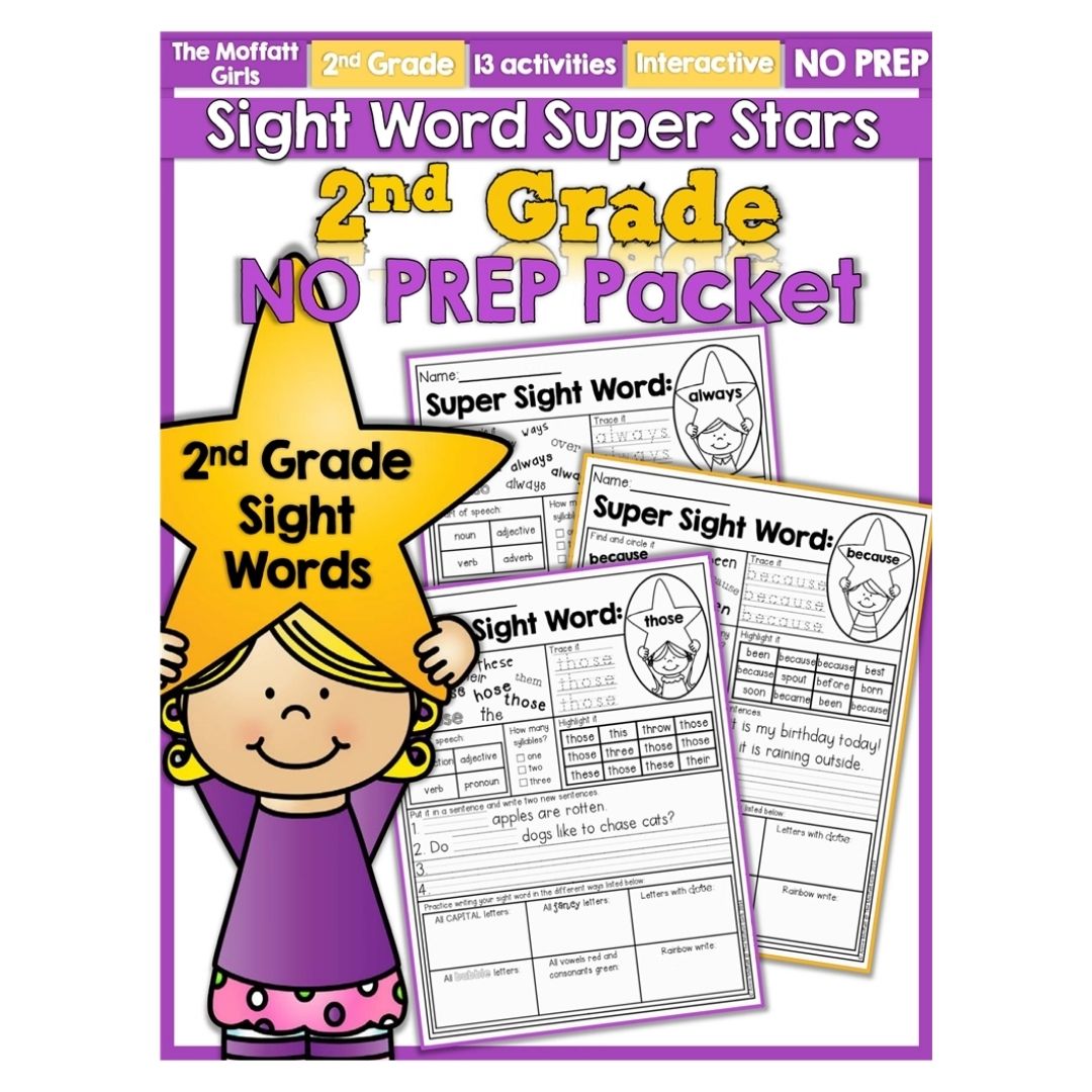 Sight Word Super Stars Reading Fluency Worksheet for Kids Pre-Primer to 3rd Grade (SINGLES)