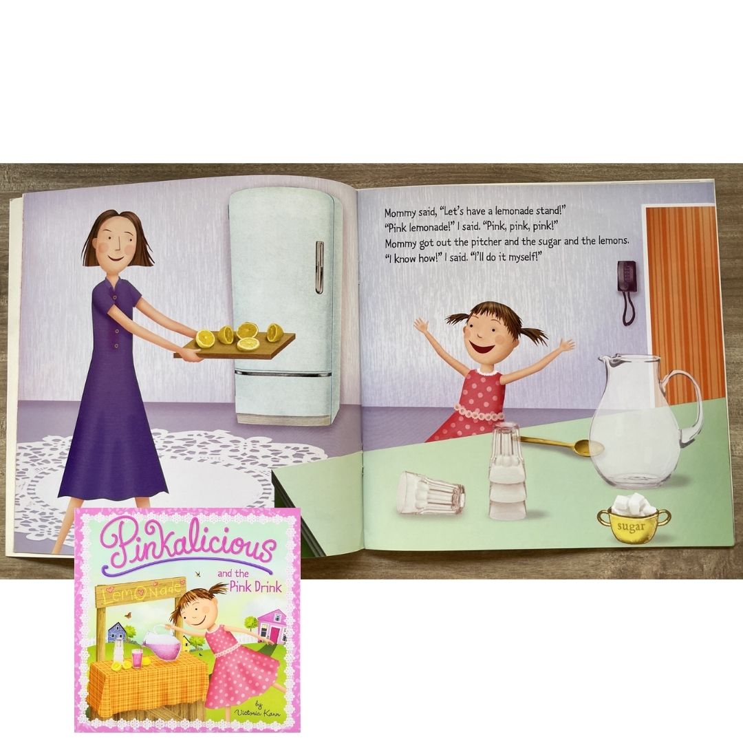 Pinkalicious 4-Book English Story Set (Crazy Hair Day / Tickled Pink / New Teacher / Pink Drink) brand new softcover, no box, with SLIGHT FOLDS