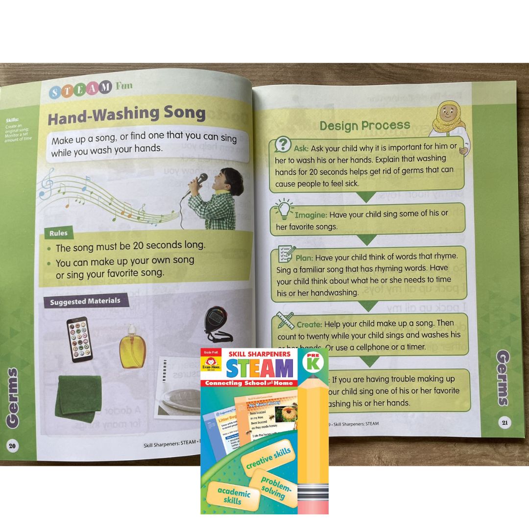 Evan Moor Skill Sharpener Workbook: STEAM (PRE-Kinder) brand new softcover, with SLIGHT FOLDS