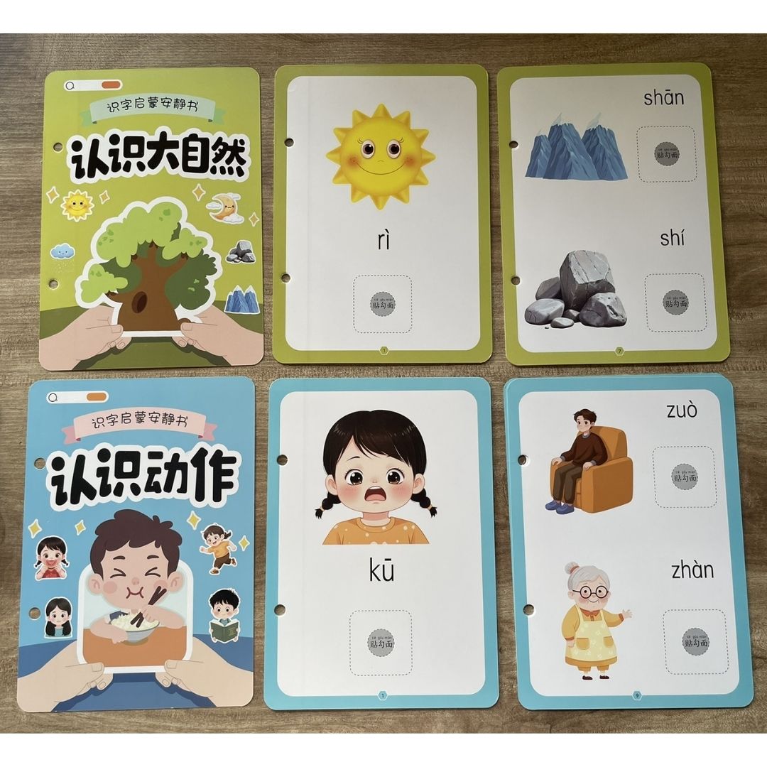 Chinese Quiet / Busy Book (4 pcs. ringbound busy books in 1 set) Numbers, Colors, Family, Animals, Food, Body, Action, Nature