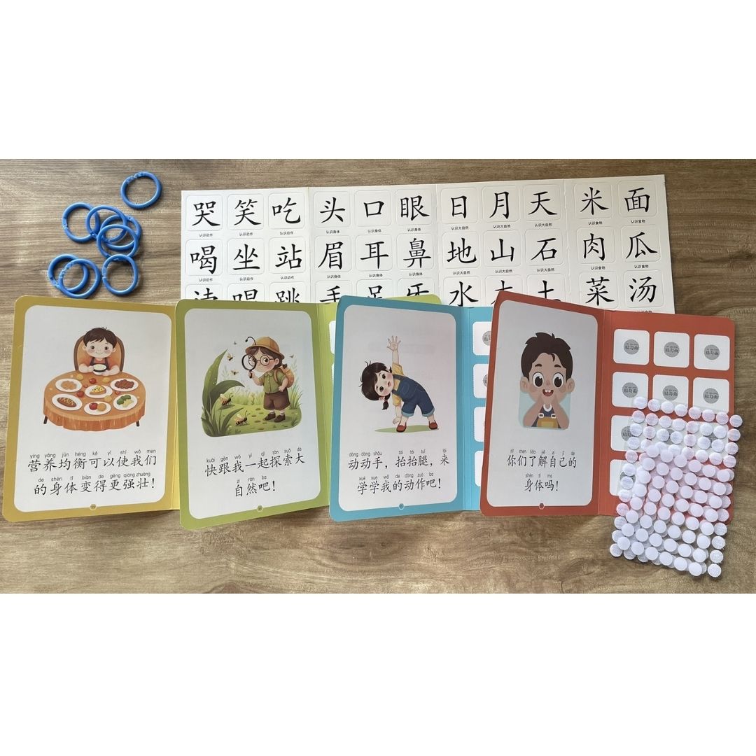 Chinese Quiet / Busy Book (4 pcs. ringbound busy books in 1 set) Numbers, Colors, Family, Animals, Food, Body, Action, Nature