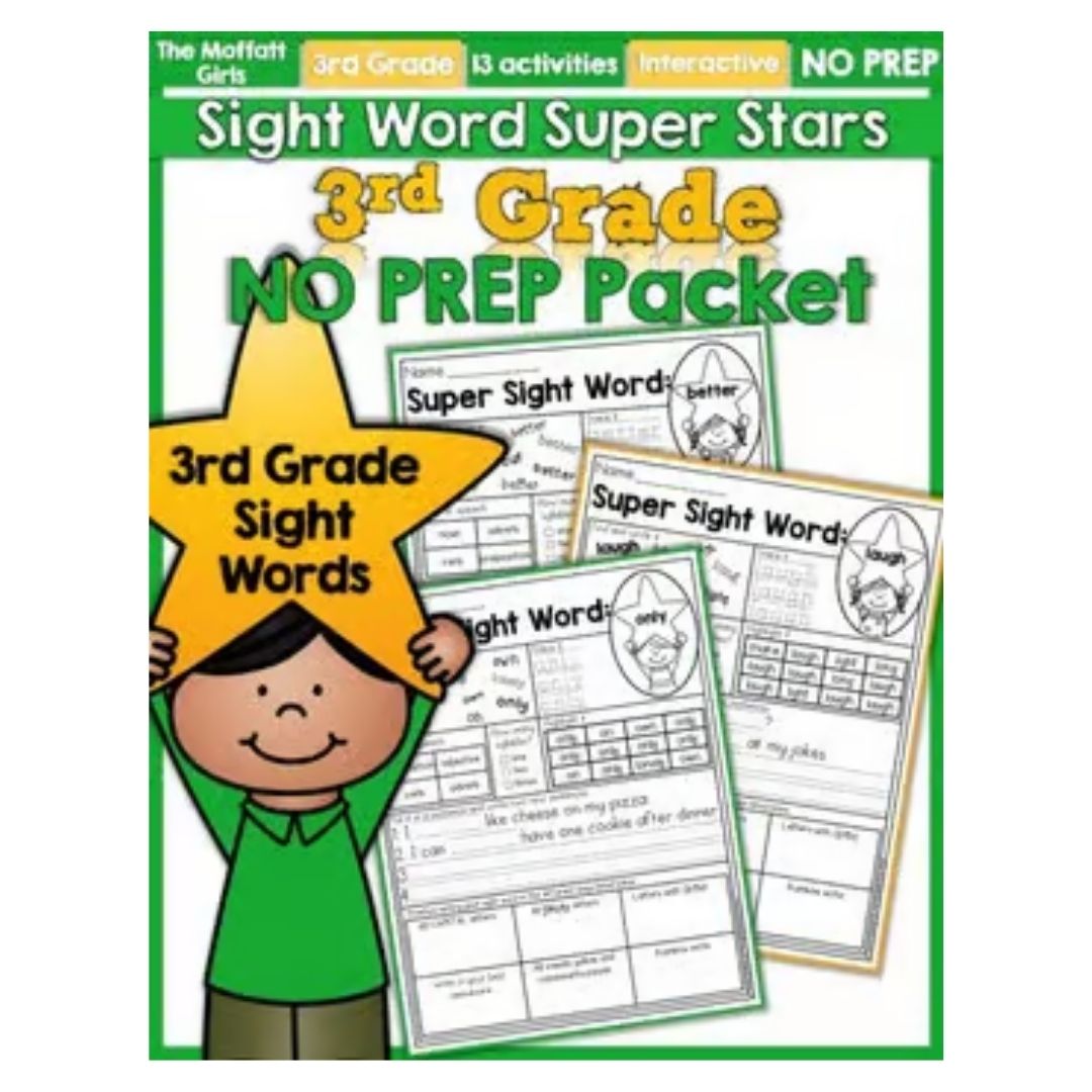 Sight Word Super Stars Reading Fluency Worksheet for Kids Pre-Primer to 3rd Grade (SINGLES)
