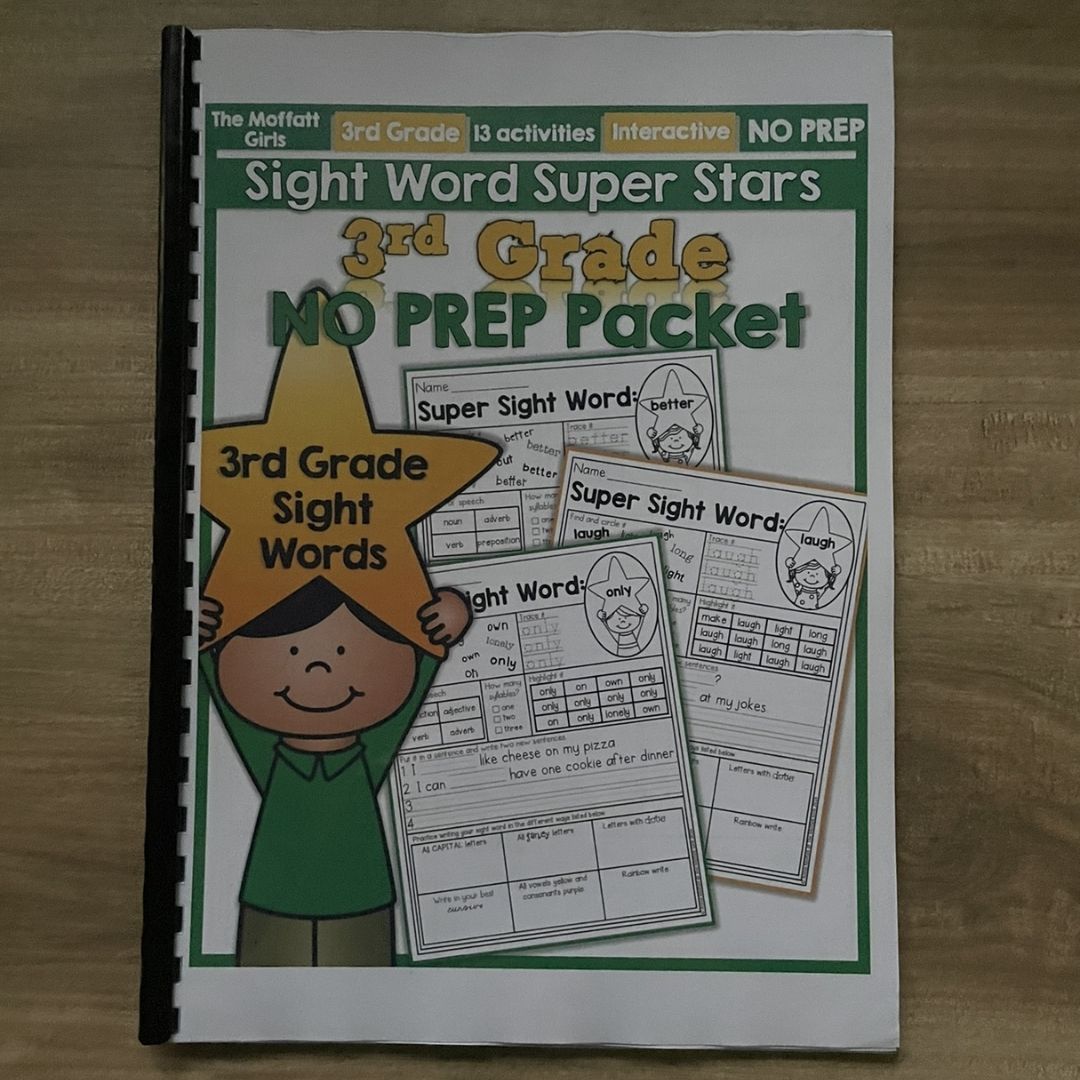 Sight Word Super Stars Reading Fluency Worksheet for Kids Pre-Primer to 3rd Grade (SINGLES)