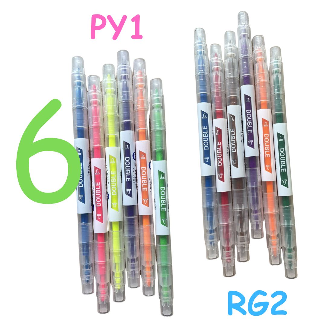 Double-tip Coloured Highlighters (6 pens)