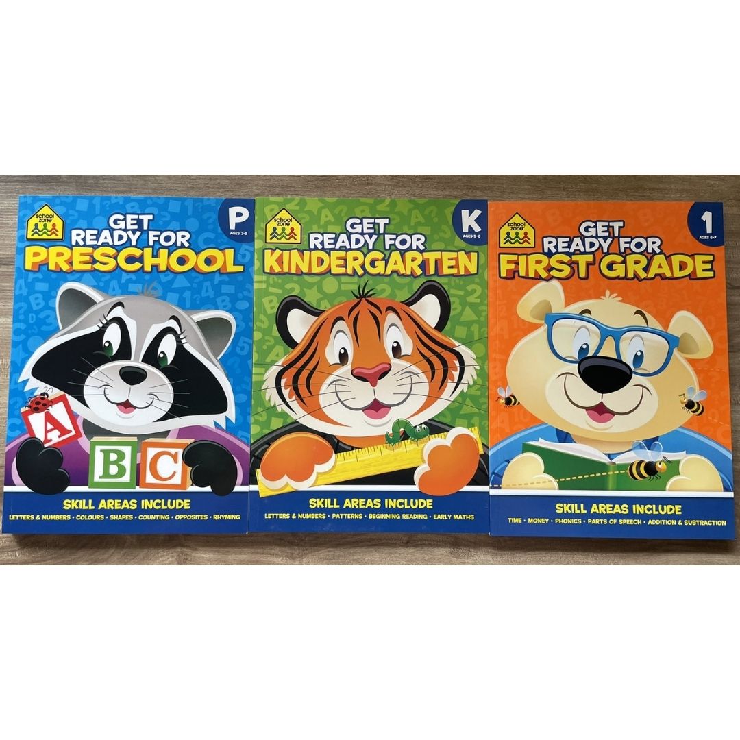School Zone GET READY for Preschool / Kindergarten / First Grade Workbook (SINGLES) brand new softcover
