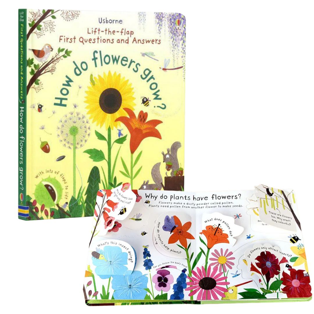 Usborne Lift-the-flap FIRST Questions and Answers (SINGLES, Board Book) How Do Flowers Grow / What is a Virus / What's It Like in Space / Why are there Wars / Why Do We Need Bees / Why Do We Need Trees / Why is it Dark at Night