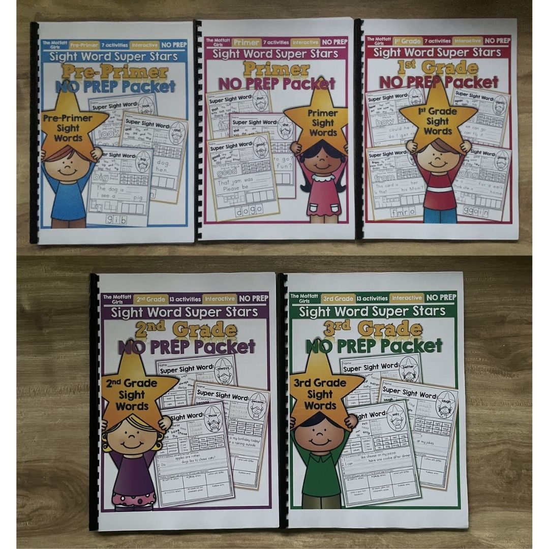Sight Word Super Stars Reading Fluency Worksheet for Kids Pre-Primer to 3rd Grade (SINGLES)