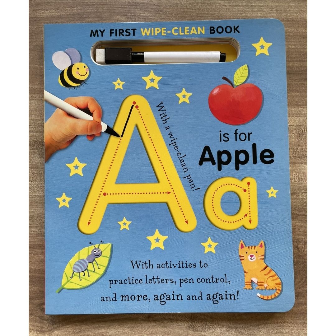 A is for Apple Wipe-Clean: My First Wipe-Clean Book with 1 free erasable black pen (brand new board book, SLIGHT DENTS book cover)