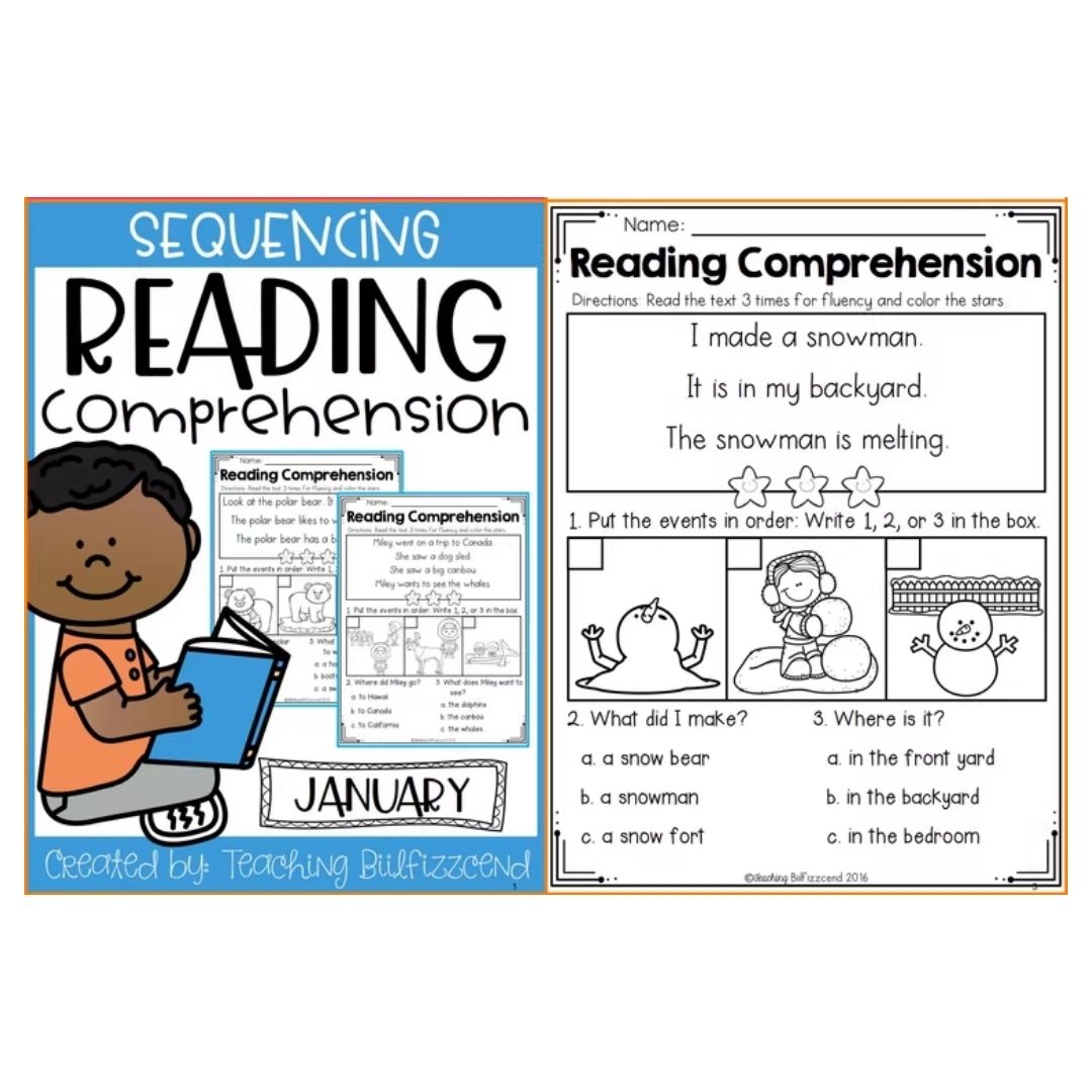 Sequencing Reading Comprehension Workbook | Phonics Reading Practice | Spiral Bound | Primary Students (SINGLES)