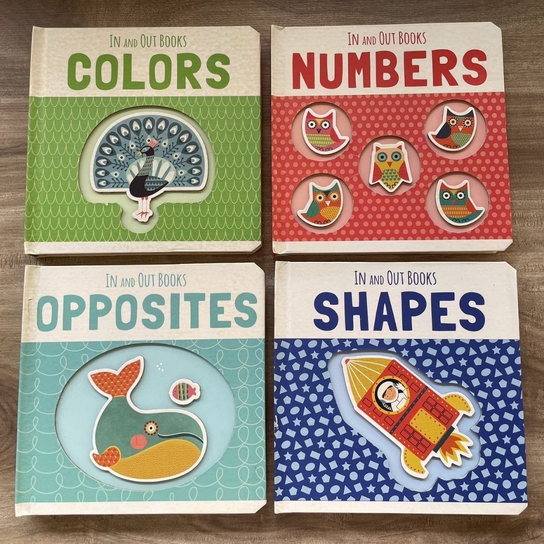 IN and OUT Board Books (SINGLES) Colors / Numbers / Opposites / Shapes (brand new, with SLIGHT DENTS on book cover)