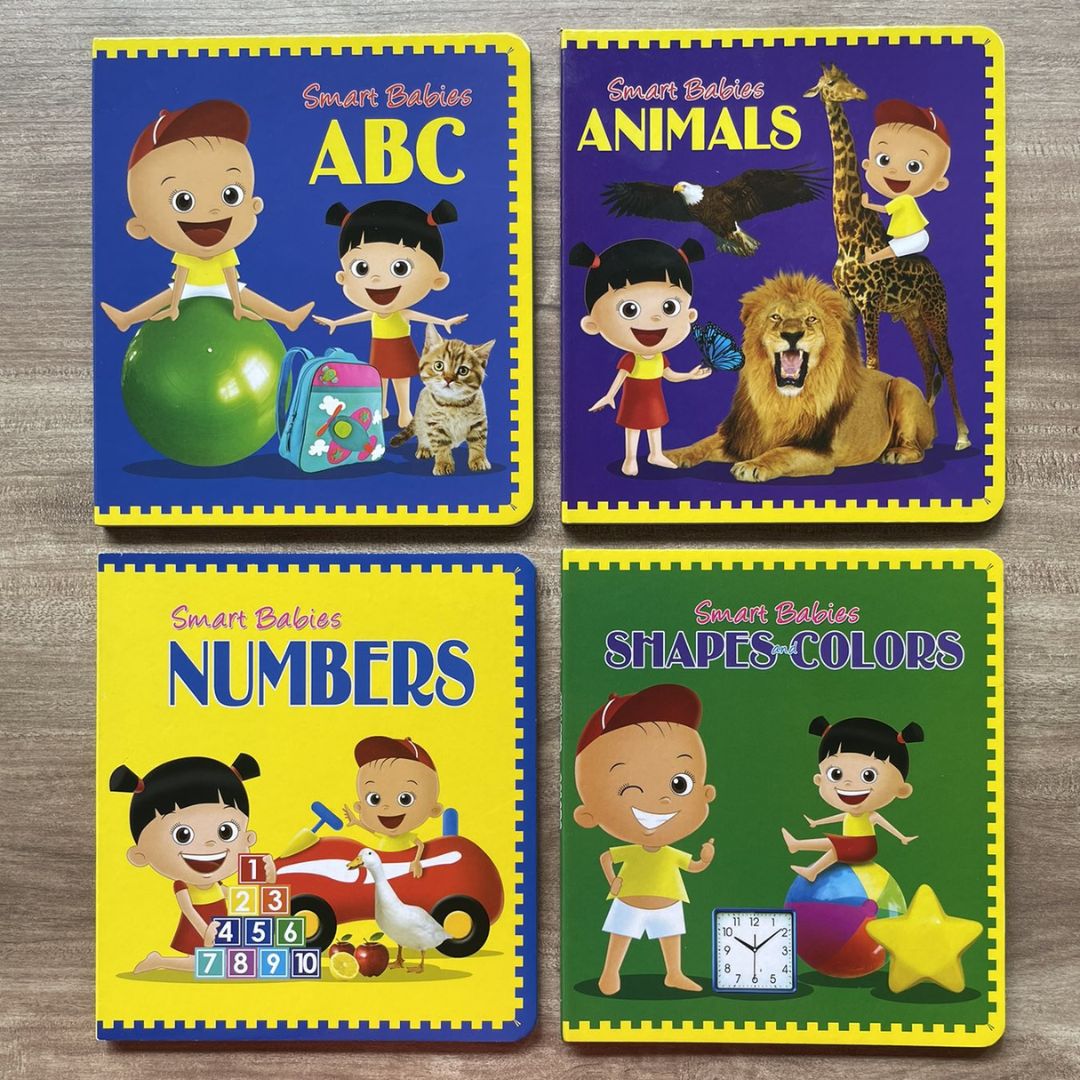Smart Babies Board Book (ABC / Animals / Numbers / Shapes and Colors) (4 books) no box