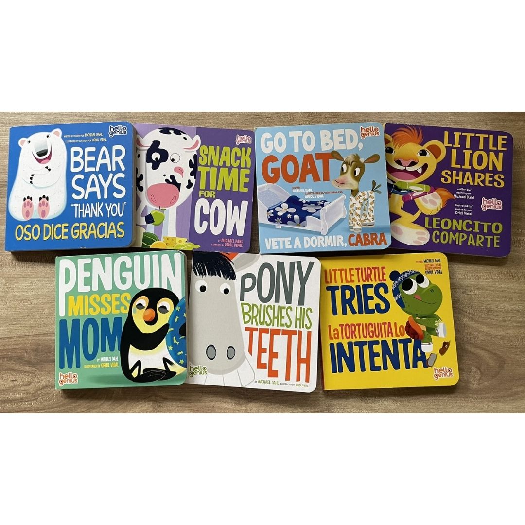 Hello Genius BOARD BOOKS (SINGLES) Little Dinos Don't Push / Just Breathe Bear / Little Lion Shares etc (book covers with SLIGHT DENTS)