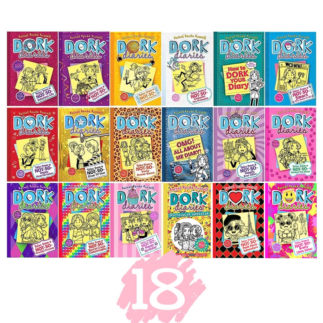Dork Diaries 18 books (brand new softcover, BOX SET w/ slight DENTS,  8 by 5.5 inches each book)