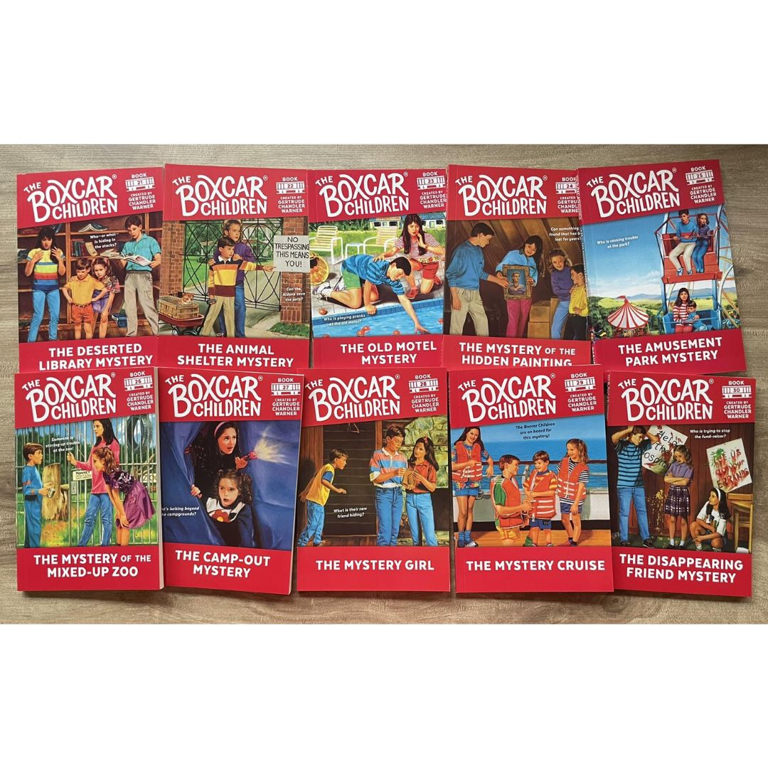 The Boxcar Children Mysteries #21-50 (30 books) brand new softcover, no box, with SLIGHT TEARS on the edges of the book covers