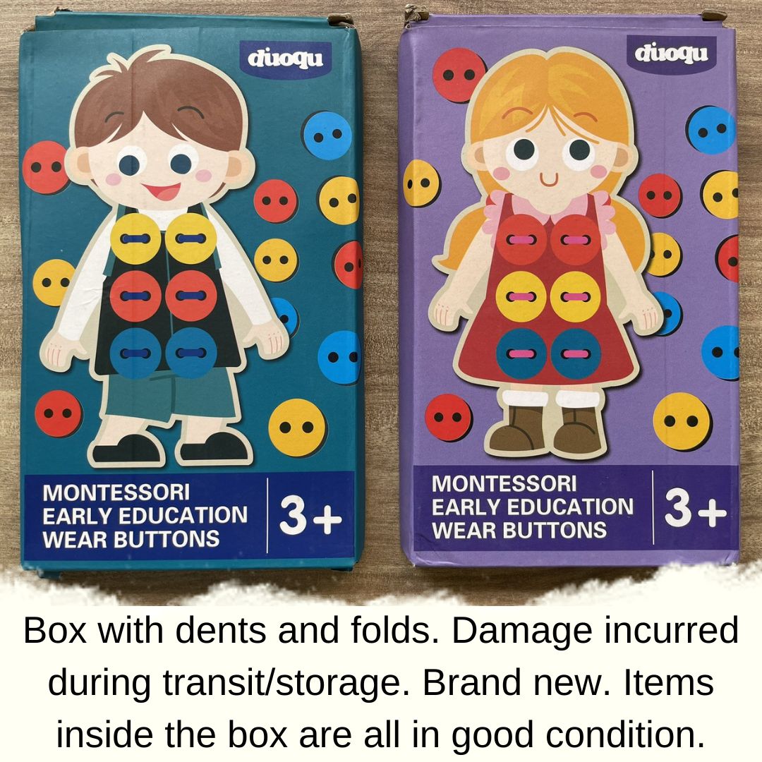 Montessori Early Education Wear Buttons (Singles) - Girl (brand new wooden educational toy boxed set, box with dents and folds)