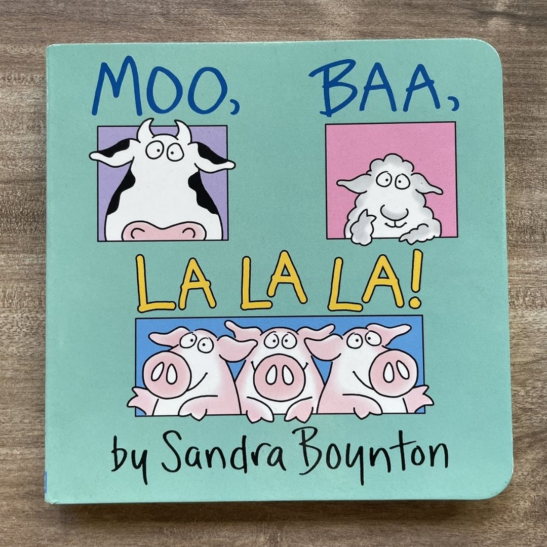 Moo, Baa, La La La! (by Sandra Boynton) brand new board book, with SLIGHT TEAR and DENTS on book cover
