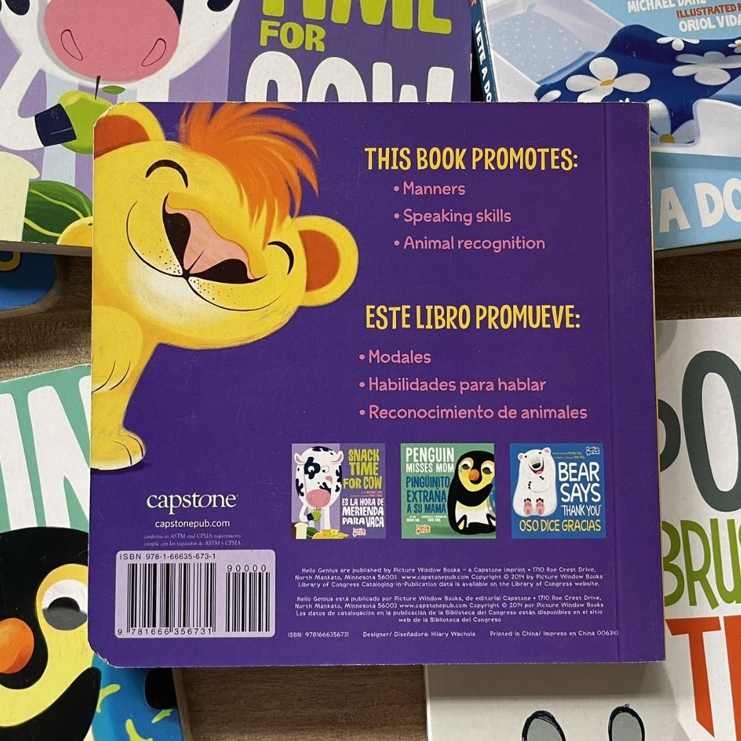 Hello Genius BOARD BOOKS (SINGLES) Little Dinos Don't Push / Just Breathe Bear / Little Lion Shares etc (book covers with SLIGHT DENTS)