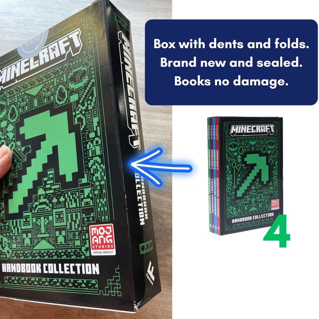 Minecraft Handbook Collection (4 books) brand new softcover, BOX with SLIGHT DENTS and FOLDS, books no damage