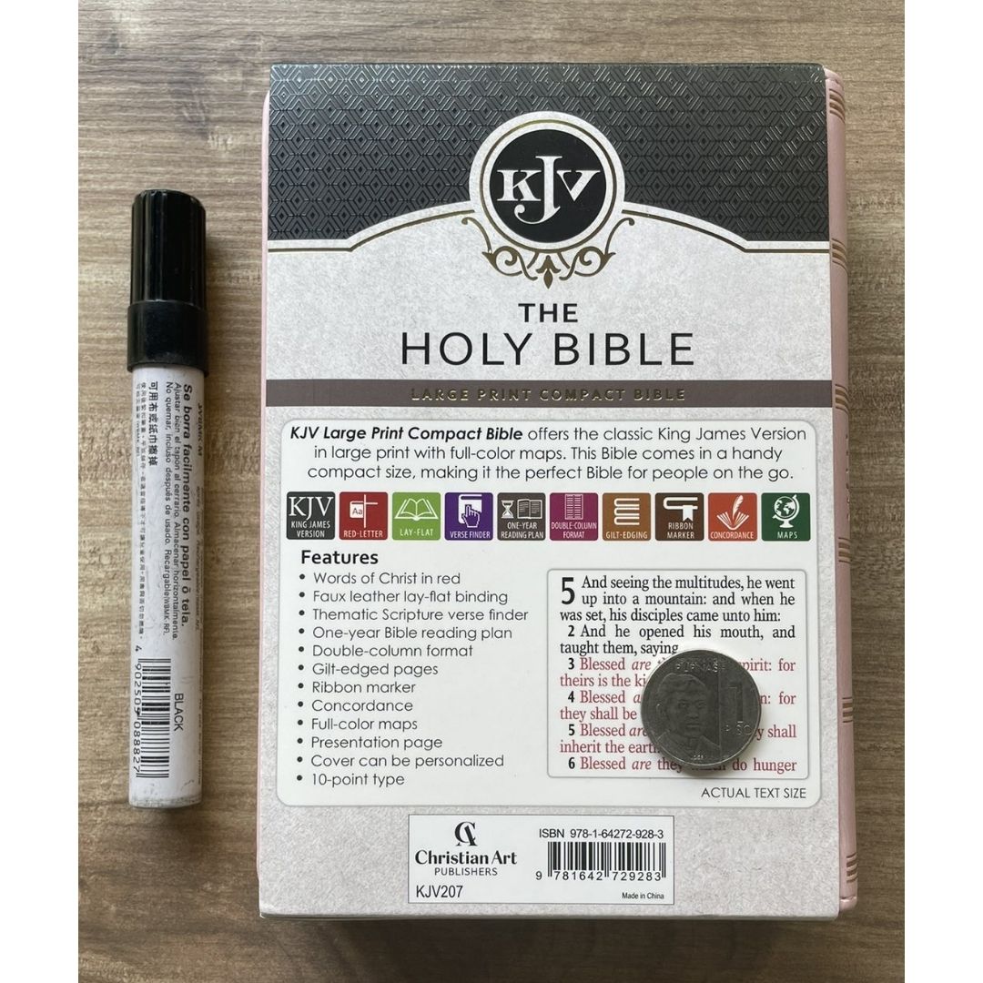 King James Version KJV Holy Bible, Compact Large Print (BALLET PINK Faux Leather, Red Letter, Old and New Testament) SLIPCASE w/ SLIGHT FOLDS