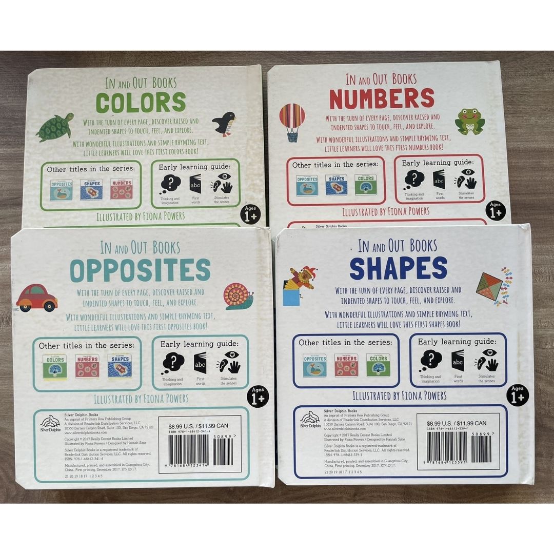 IN and OUT Board Books (SINGLES) Colors / Numbers / Opposites / Shapes (brand new, with SLIGHT DENTS on book cover)