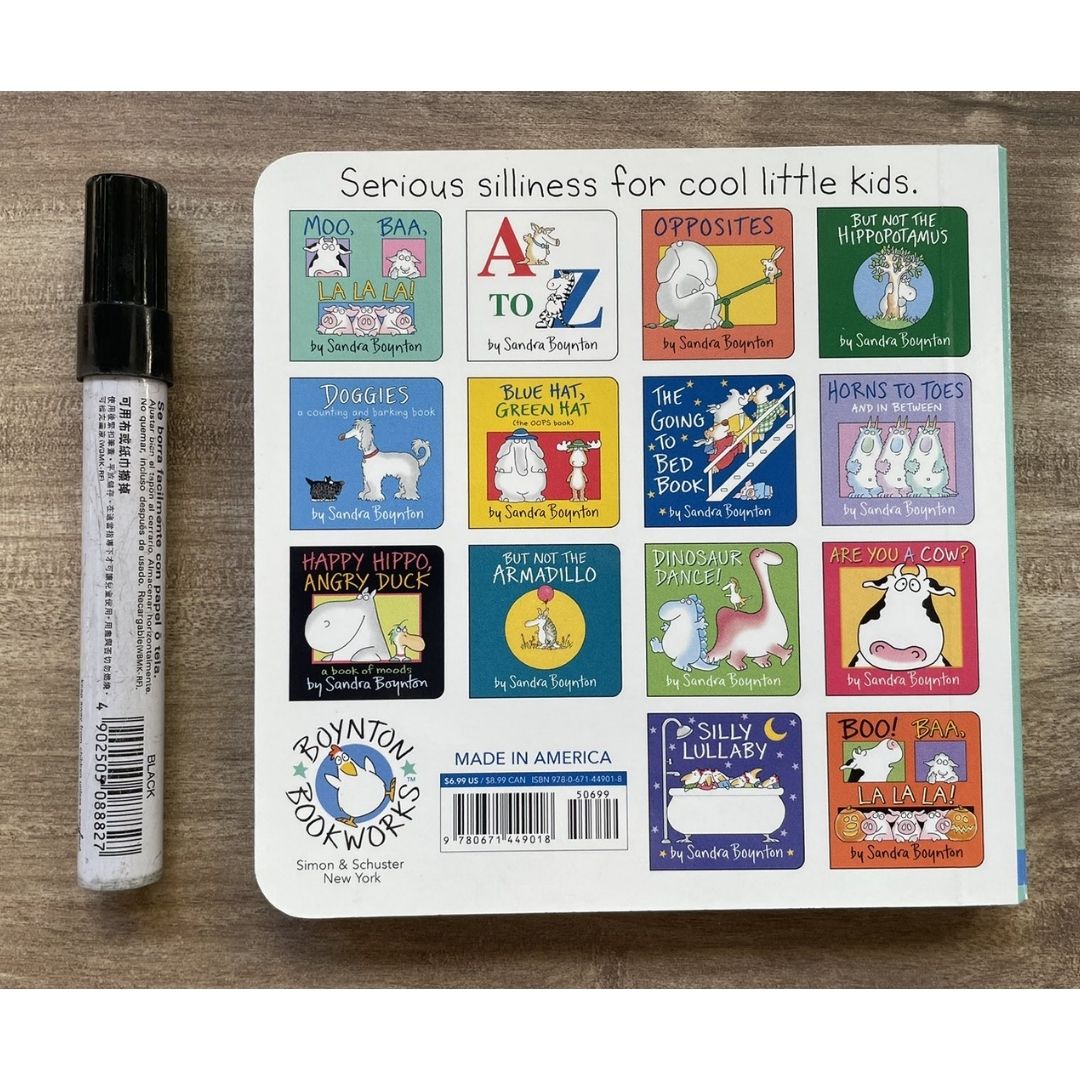 Moo, Baa, La La La! (by Sandra Boynton) brand new board book, with SLIGHT TEAR and DENTS on book cover