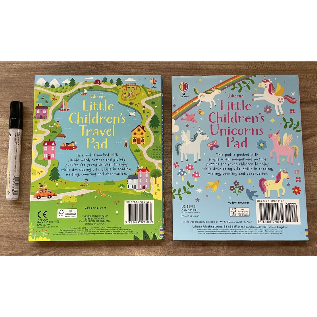 Usborne Little Children's TRAVEL / UNICORNS / PUZZLE Pad (SINGLES) Brand new softcover - with SLIGHT DENTS on book cover