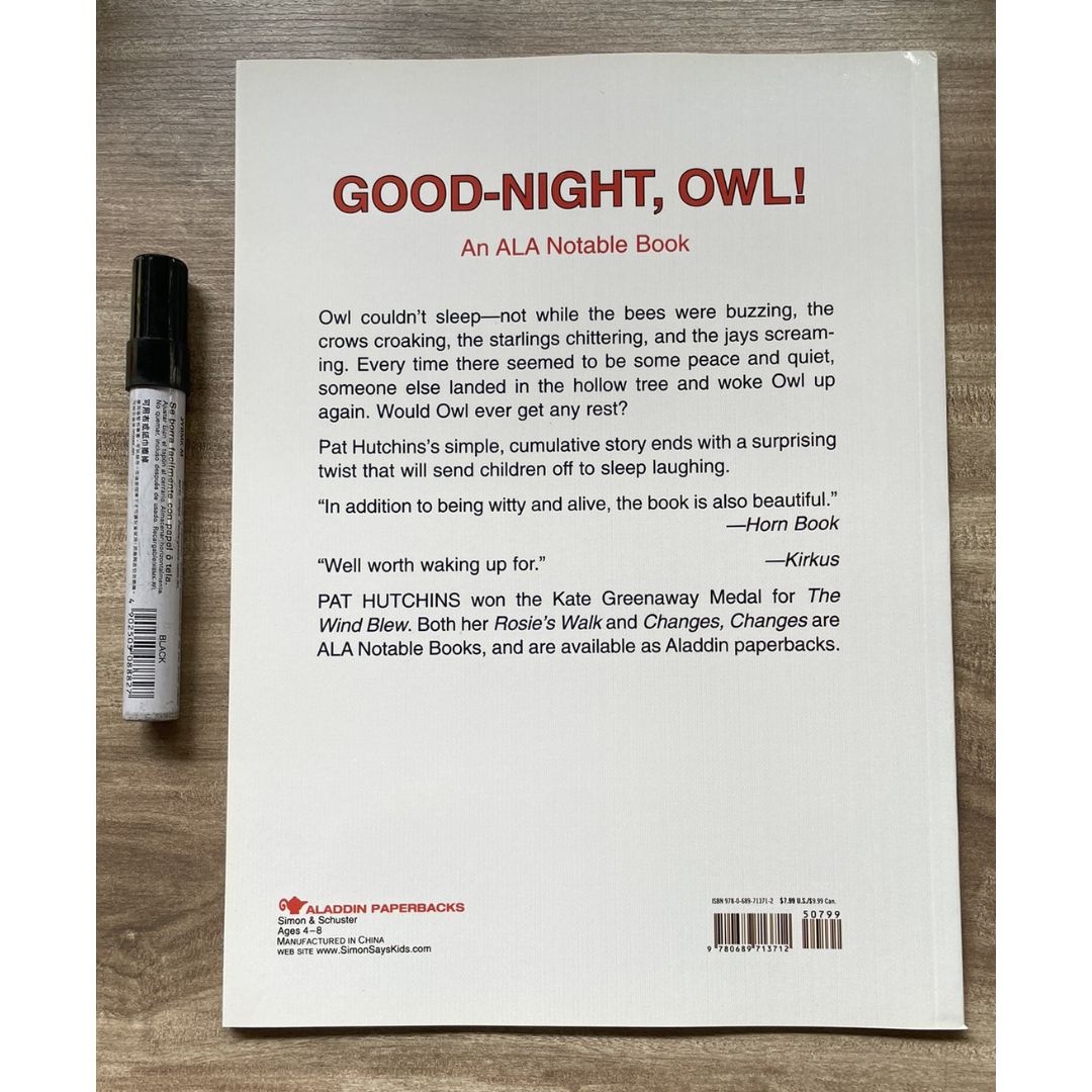 Good Night, Owl! Storybook by Pat Hutchins (brand new softcover, with SLIGHT FOLDS on book cover)