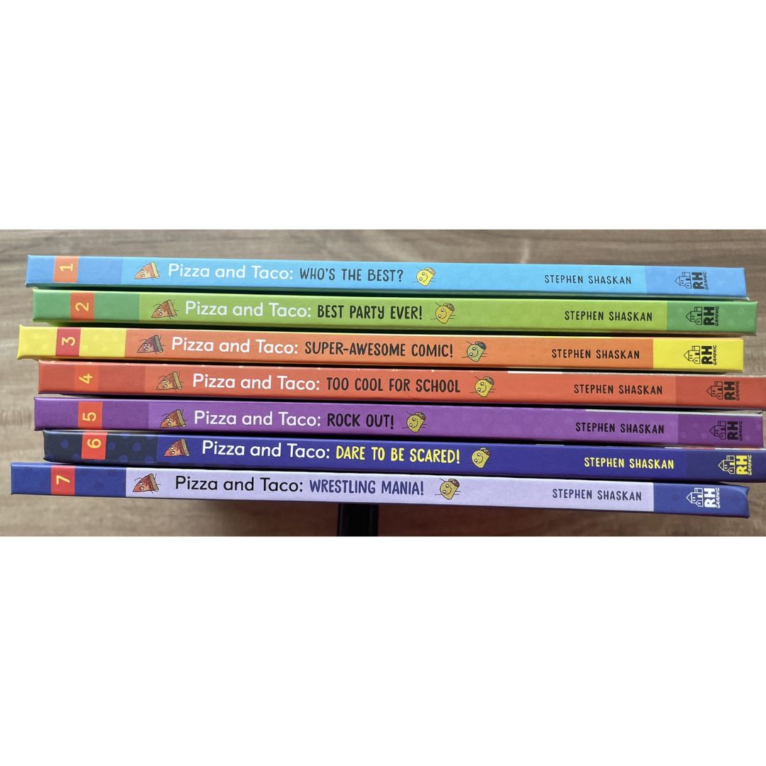 Pizza and Taco, Graphic Novel Series (7 Books) brand new hardcover, no box, with SLIGHT DENTS on book cover