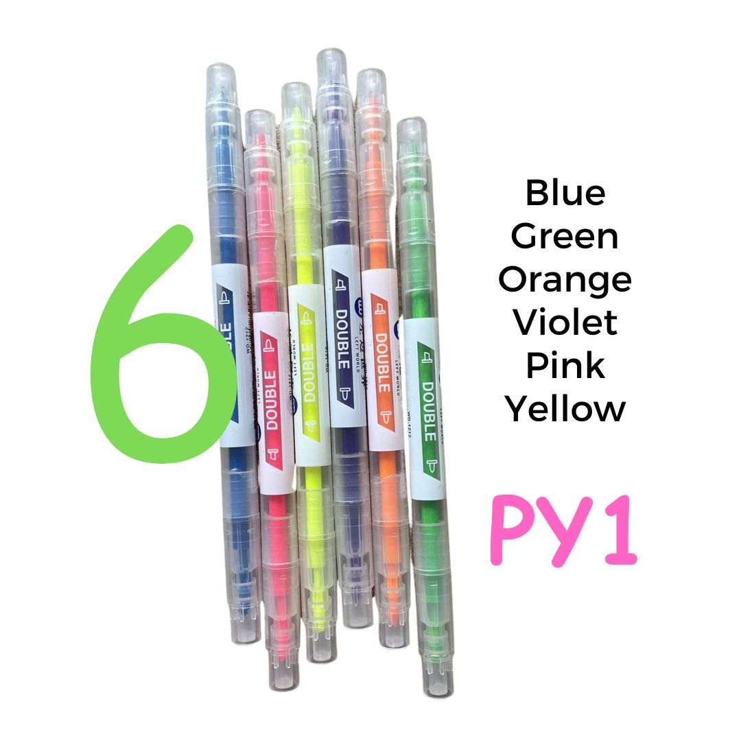Double-tip Coloured Highlighters (6 pens)