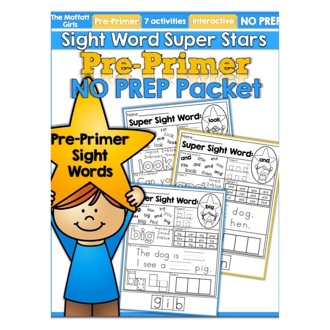 Sight Word Super Stars Reading Fluency Worksheet for Kids Pre-Primer to 3rd Grade (SINGLES)