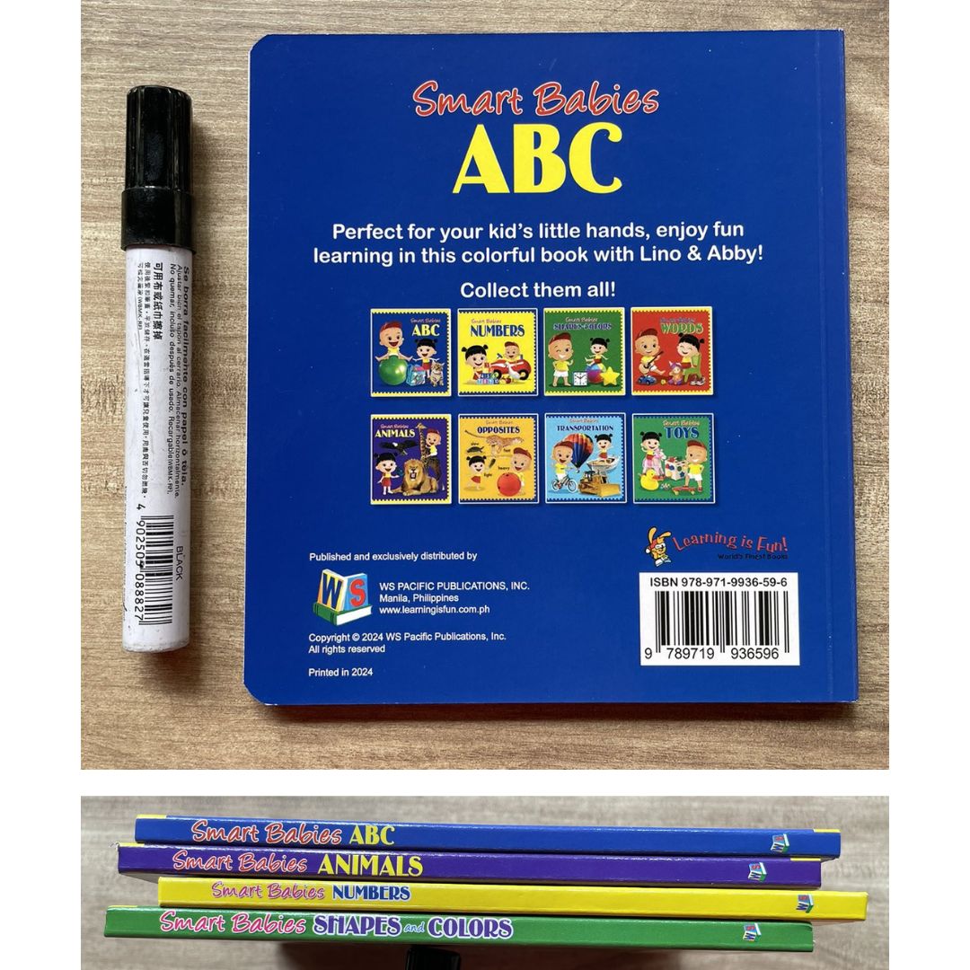 Smart Babies Board Book (ABC / Animals / Numbers / Shapes and Colors) (4 books) no box