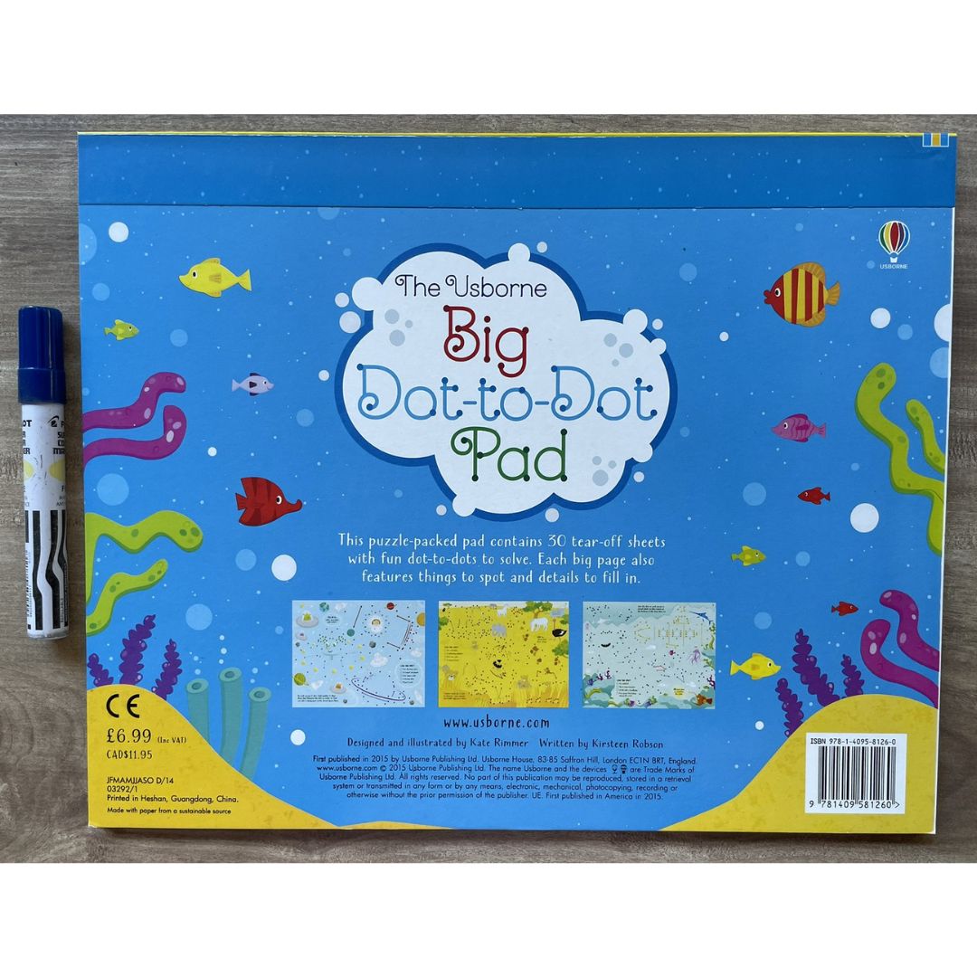 The Usborne Big DOT-TO-DOT / MAZE / PUZZLE Pad (SINGLES, brand new softcover, JUMBO tear-off activity pads) - Book cover with SLIGHT FOLDS
