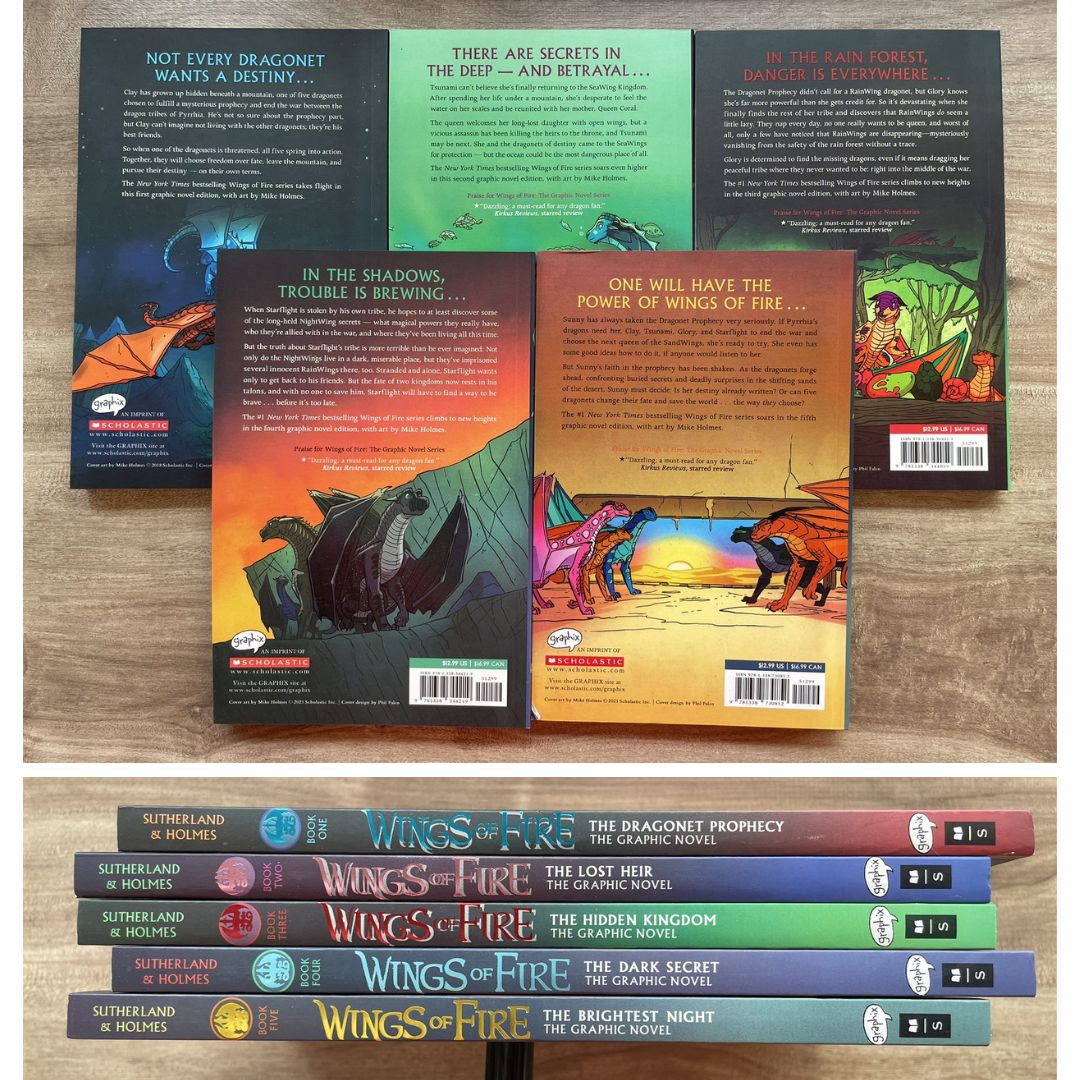 Wings of Fire Graphic Novels (5 books) (Book #1 - #5) brand new softcover, no box, with SLIGHT FOLDS on book cover