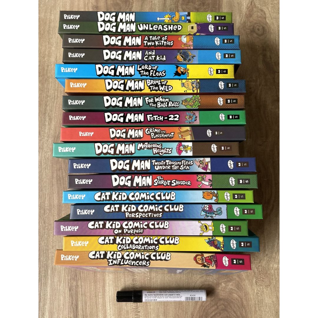 Dog Man set of 17 hardcover books, no box (slight dents and tears on book covers, book pages no damage)