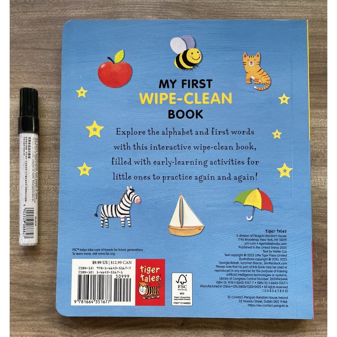 A is for Apple Wipe-Clean: My First Wipe-Clean Book with 1 free erasable black pen (brand new board book, SLIGHT DENTS book cover)