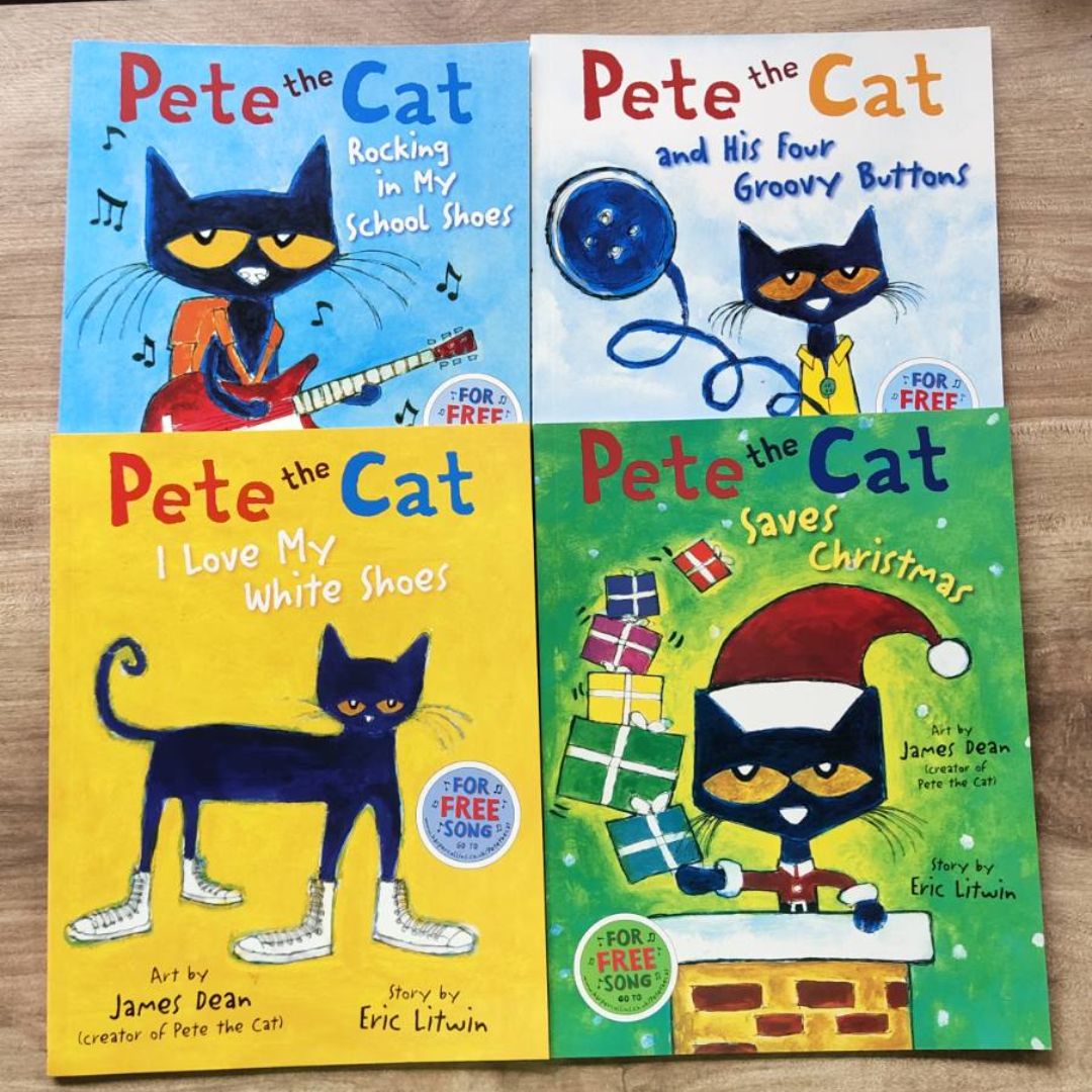 PETE THE CAT: I Love My White Shoes, Rocking in My School Shoes, Saves Christmas, Four Groovy Buttons, Magic Sunglasses, the New Guy and other stories (SINGLES) brand new softcover