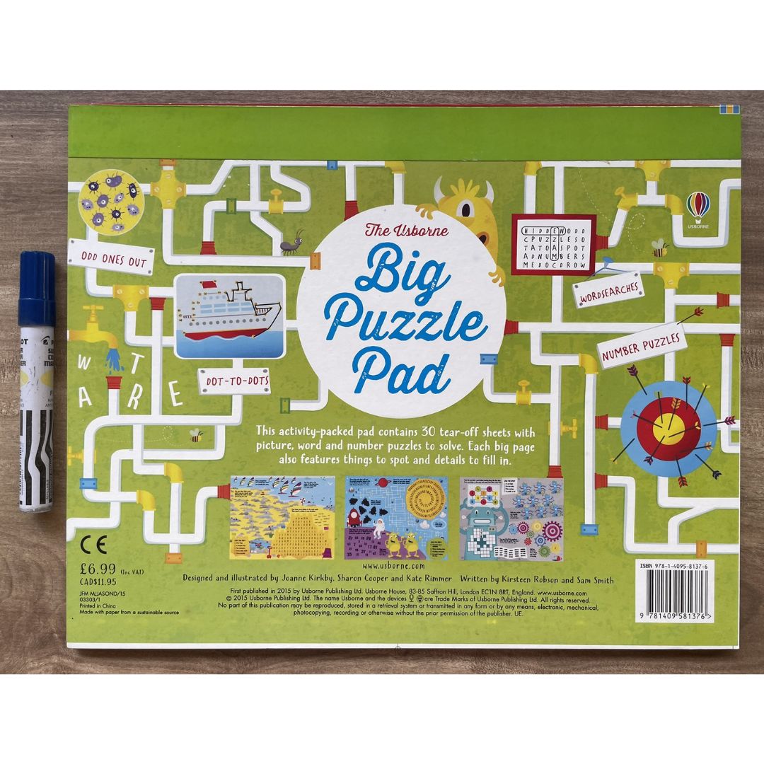 The Usborne Big DOT-TO-DOT / MAZE / PUZZLE Pad (SINGLES, brand new softcover, JUMBO tear-off activity pads) - Book cover with SLIGHT FOLDS
