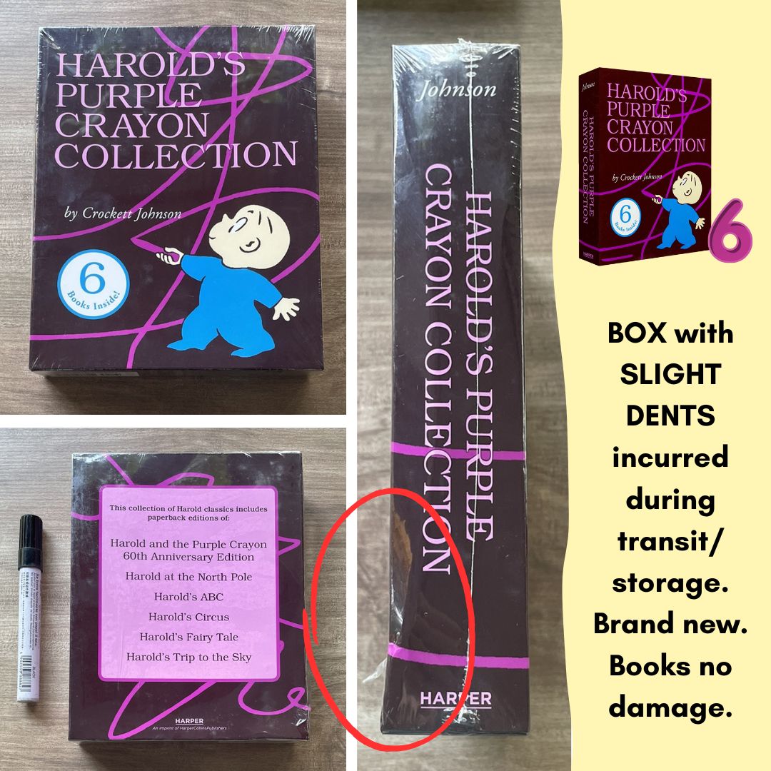Harold's Purple Crayon Collection (6 books) Box Set - BOX with SLIGHT DENTS, books no damage, brand new softcover