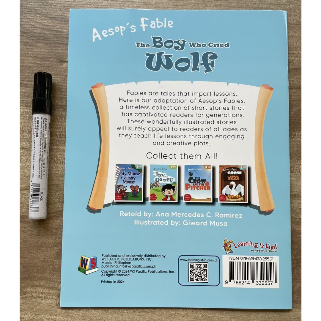 Batang Matalino AESOP'S FABLE - The Boy Who Cried Wolf / The Crow and the Pitcher (SINGLES, softcover, Filipino-English text)