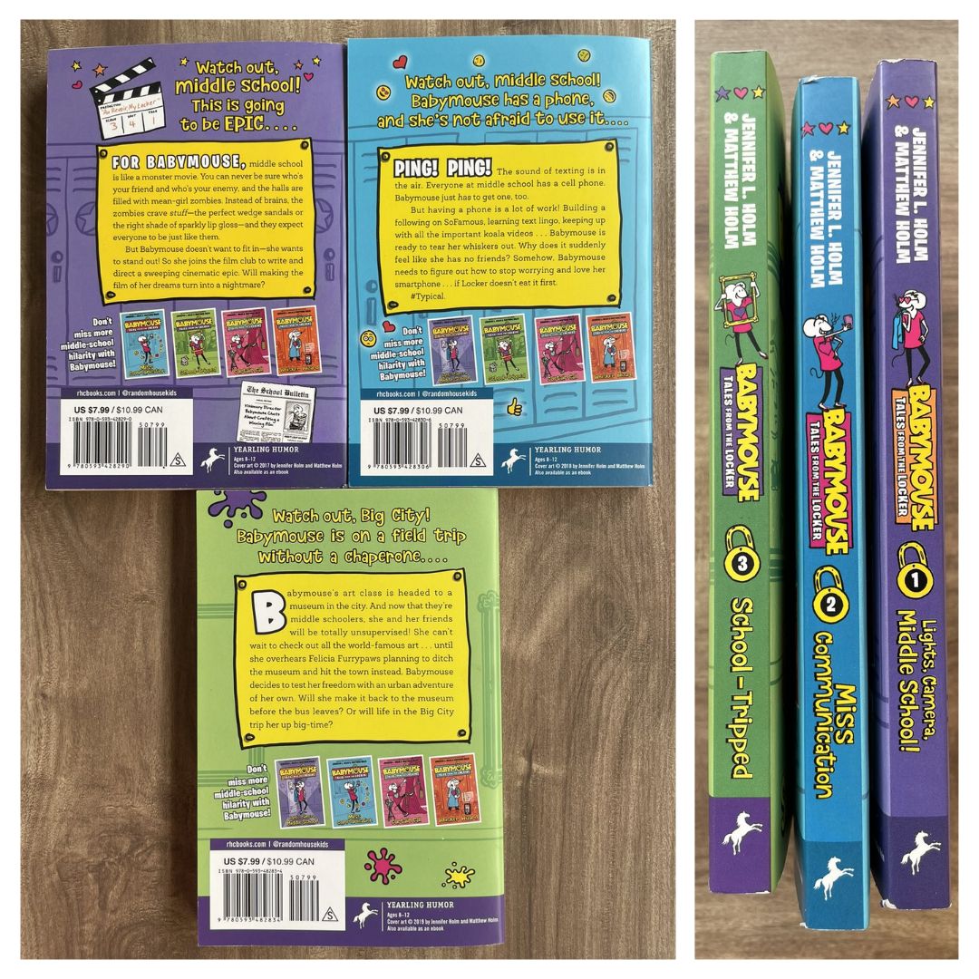 Babymouse Tales from the Locker (3 book series) - brand new softcover chapter books, NO box, with slight dents on the book cover