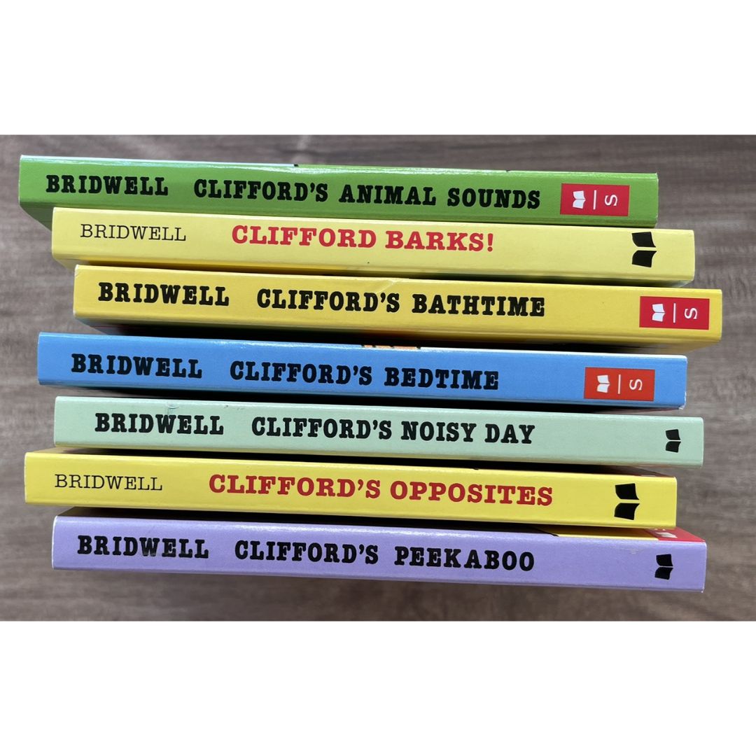 Clifford (7 pcs board books) ANIMAL SOUNDS / BARKS / BATHTIME / BEDTIME / NOISY DAY / OPPOSITES / PEEKABOO (brand new, with SLIGHT DENTS on book cover)