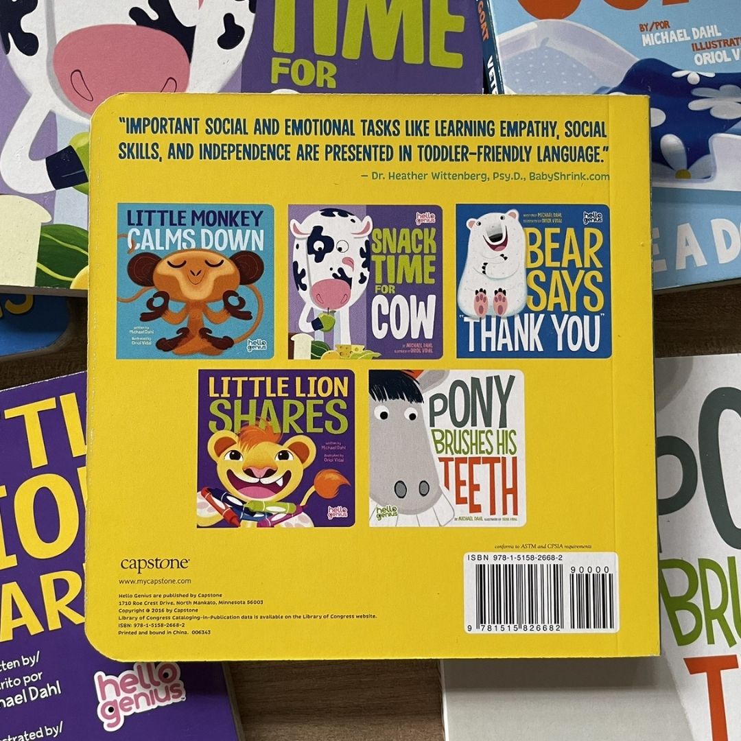 Hello Genius BOARD BOOKS (SINGLES) Little Dinos Don't Push / Just Breathe Bear / Little Lion Shares etc (book covers with SLIGHT DENTS)