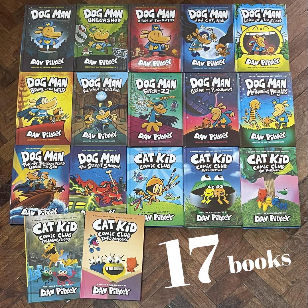 Dog Man set of 17 hardcover books, no box (slight dents and tears on book covers, book pages no damage)