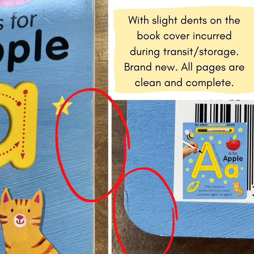 A is for Apple Wipe-Clean: My First Wipe-Clean Book with 1 free erasable black pen (brand new board book, SLIGHT DENTS book cover)