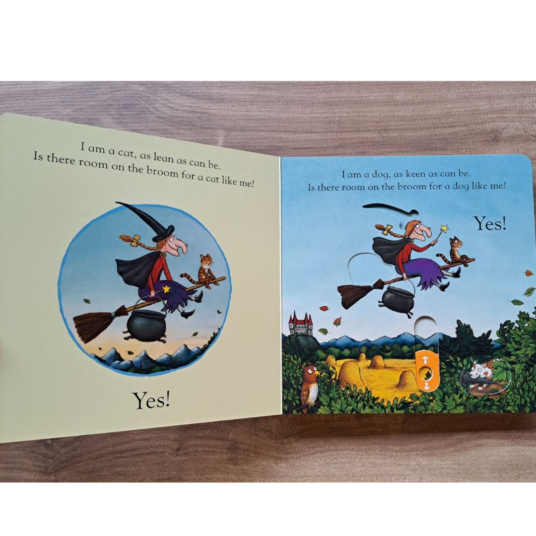Room on the Broom by Julia Donaldson (A Push Pull and Slide Board Book) brand new, with SLIGHT DENTS on book cover