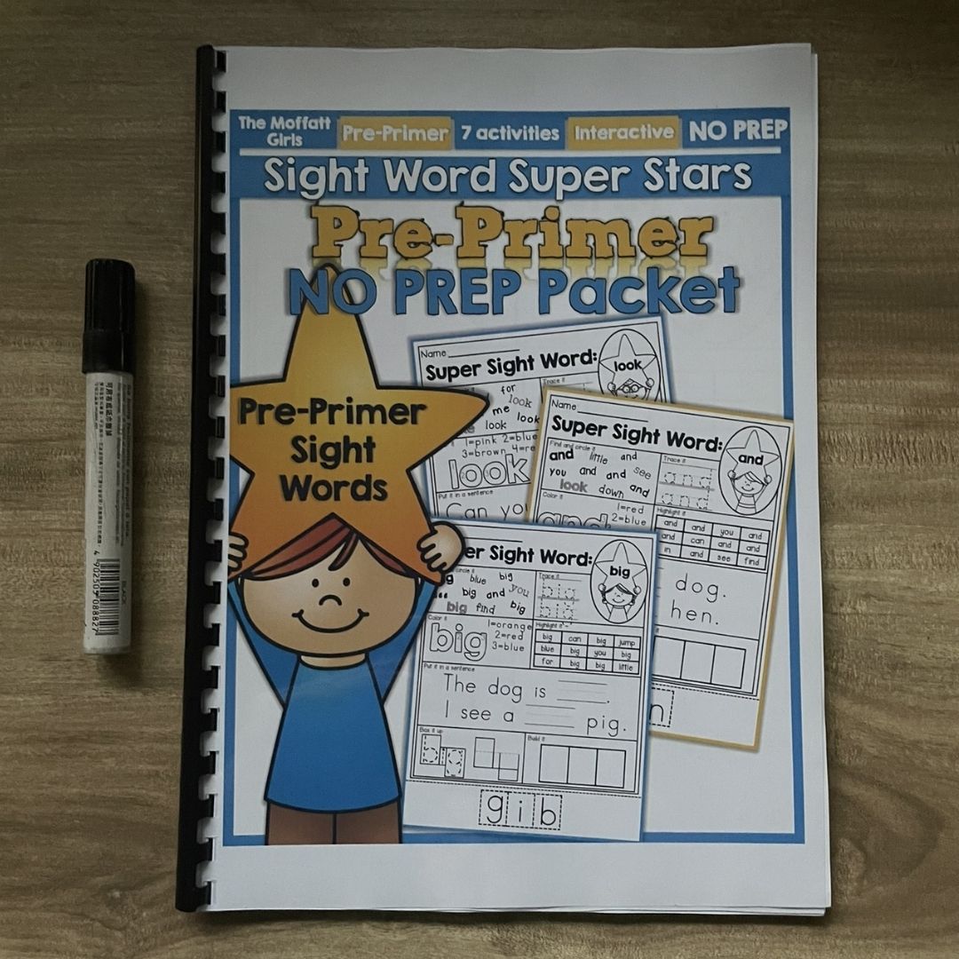 Sight Word Super Stars Reading Fluency Worksheet for Kids Pre-Primer to 3rd Grade (SINGLES)