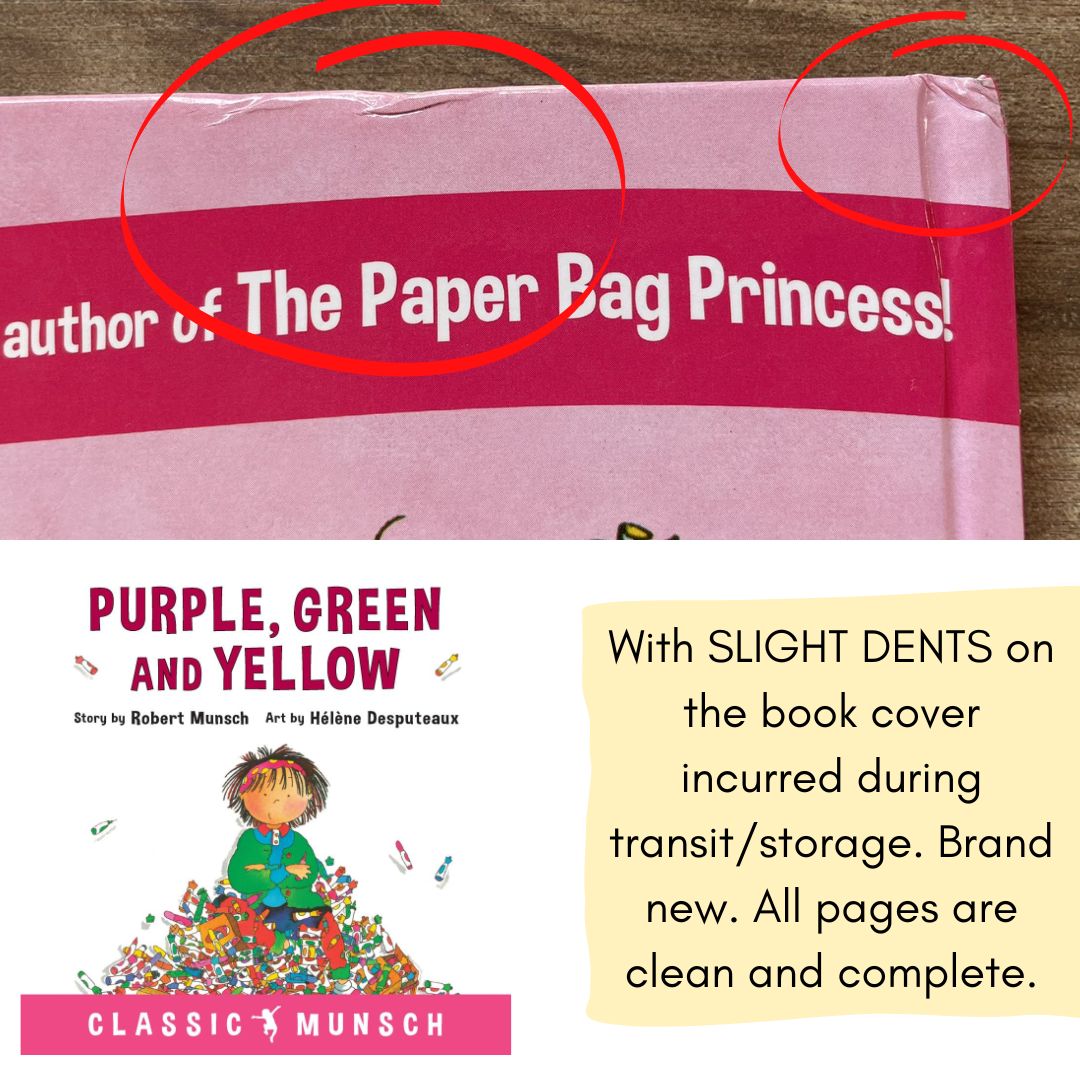 Purple, Green and Yellow (Classic Munsch) by Robert Munsch (brand new hardcover, with SLIGHT DENTS on book cover)
