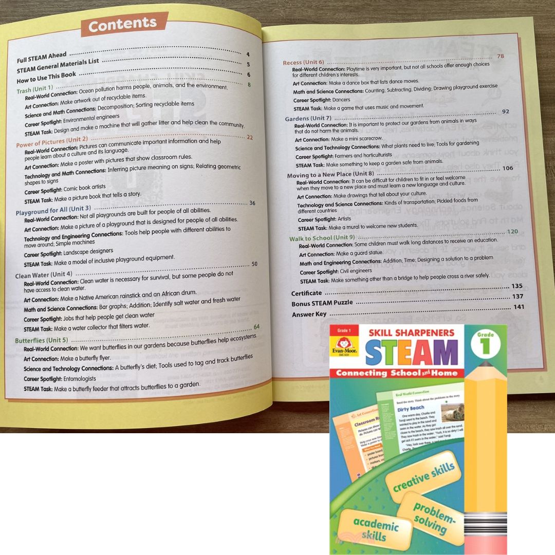 Evan Moor Skill Sharpener Workbook: STEAM ( GRADE 1 ) brand new softcover