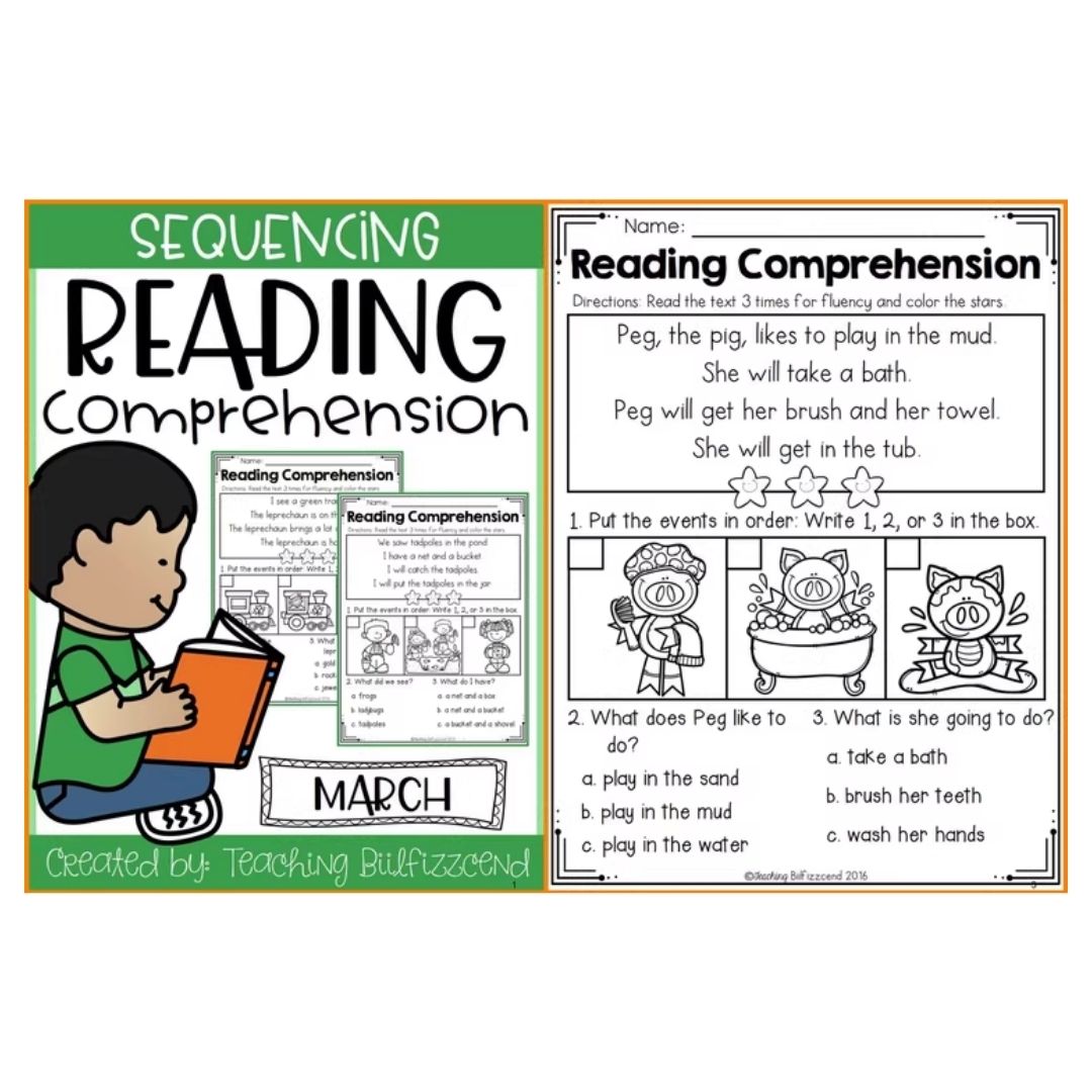 Sequencing Reading Comprehension Workbook | Phonics Reading Practice | Spiral Bound | Primary Students (SINGLES)